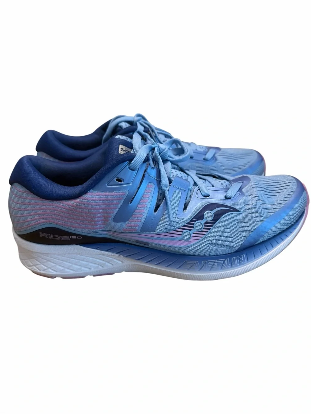 Cushioned Running Sneakers Women 9 Saucony Ride ISO Blue Pink EVERUN